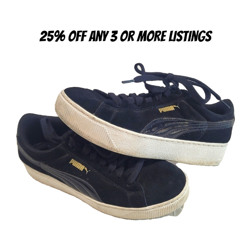 Puma Women's Black Sneakers Size 8 Suede Thick Chunky Platform Everyday Tennis